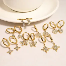 New Arrival 14k Gold Plated Starpower Drop Earrings Stainless Steel Zircon Star Huggie Earring For Women