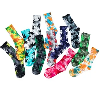 2021 High-quality Tie-dyed Maple Leaf Socks Long Fashion Weed Sox Men Skateboard Hiphop Meias Women Couple Socks