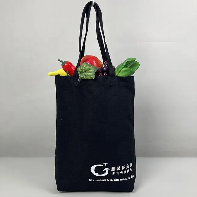 black canvas tote bag with zipper