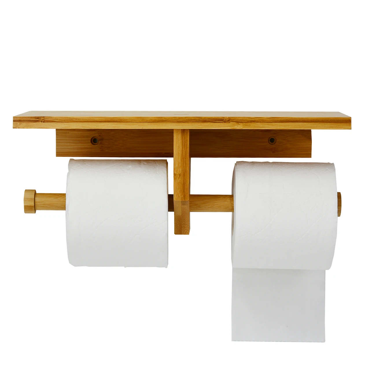 Wholesale Customized Bamboo Wood  Bathroom Toilet Paper Wall Double Column Kitchen Tissue Role Holder Gold