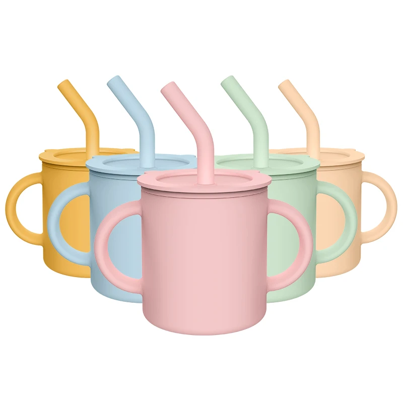 Customized Hot Sale Ecofriendly Silicone Baby Cup Non Spill Training Set Baby Silicone Straw Drink Cup For Toddler Baby