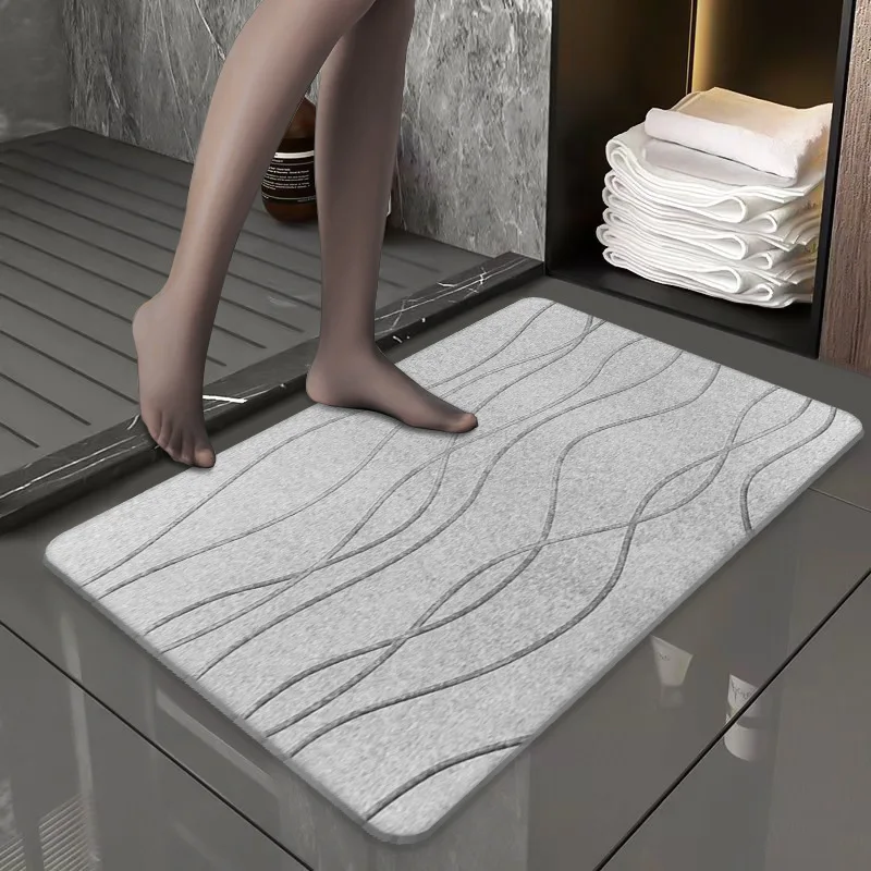Top-Rated Modern Home Anti-Slip Bathroom Floor Mats Solid Pattern Absorbent Diatomite Bath Mat