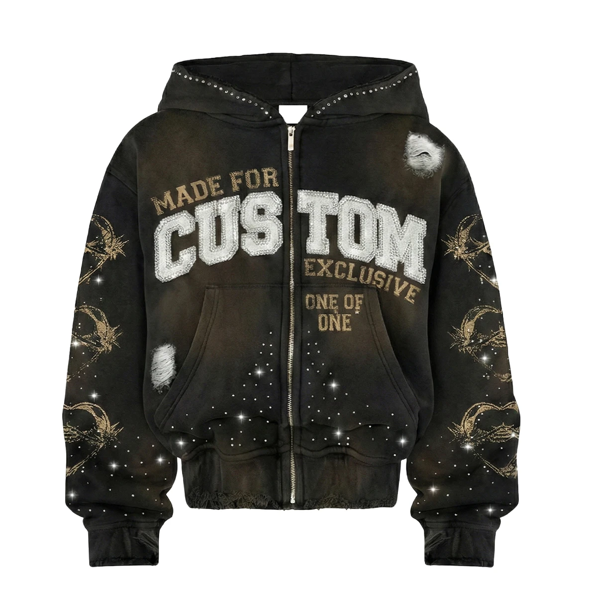 product mens hoodies tracksuit custom logo 100 cotton black distressed oversized acid wash print 500gsm rhinestone hoodie for man-3