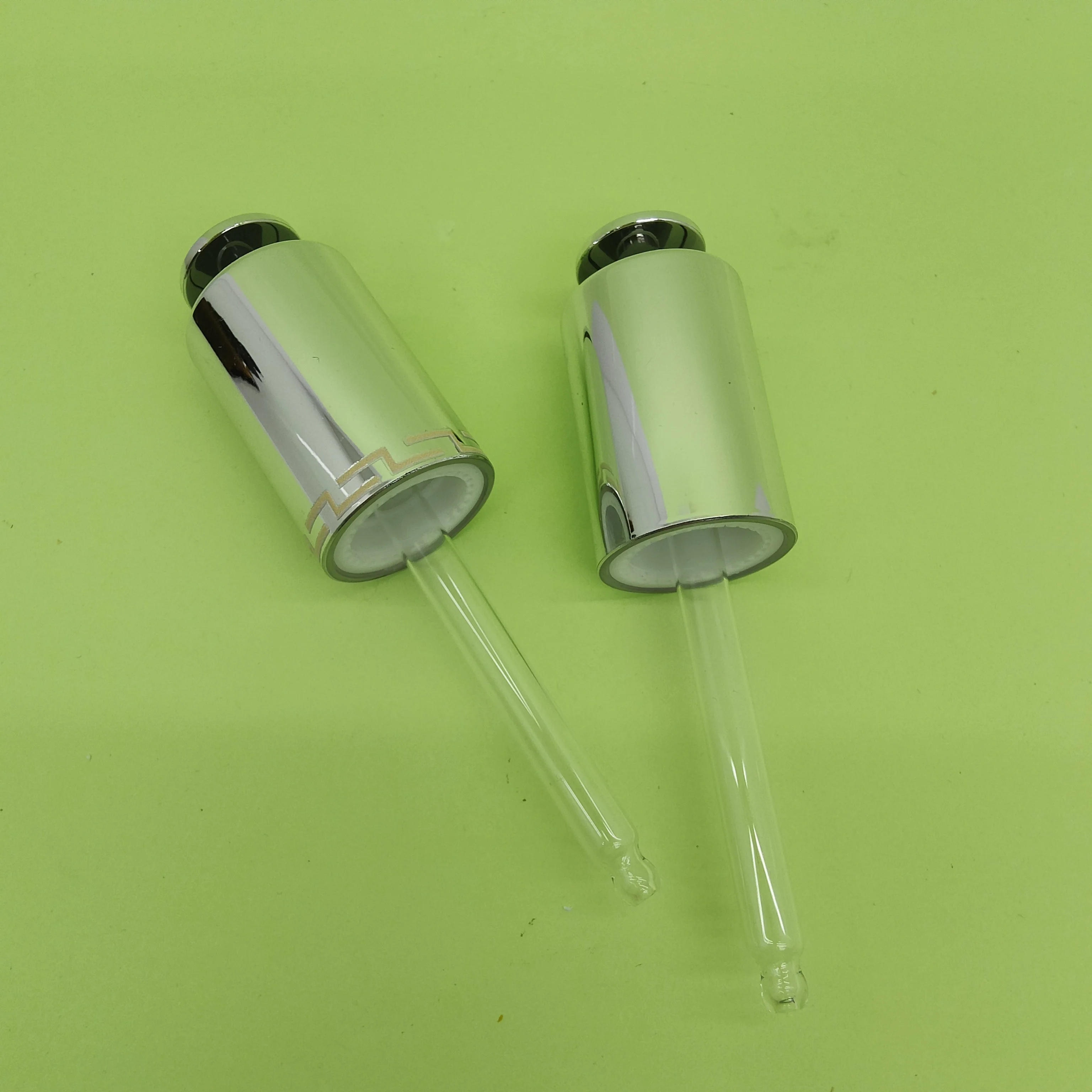 20mm t shaped plastic electroplated pressing type glass dropper screw cap for skincare serum essential oils-30