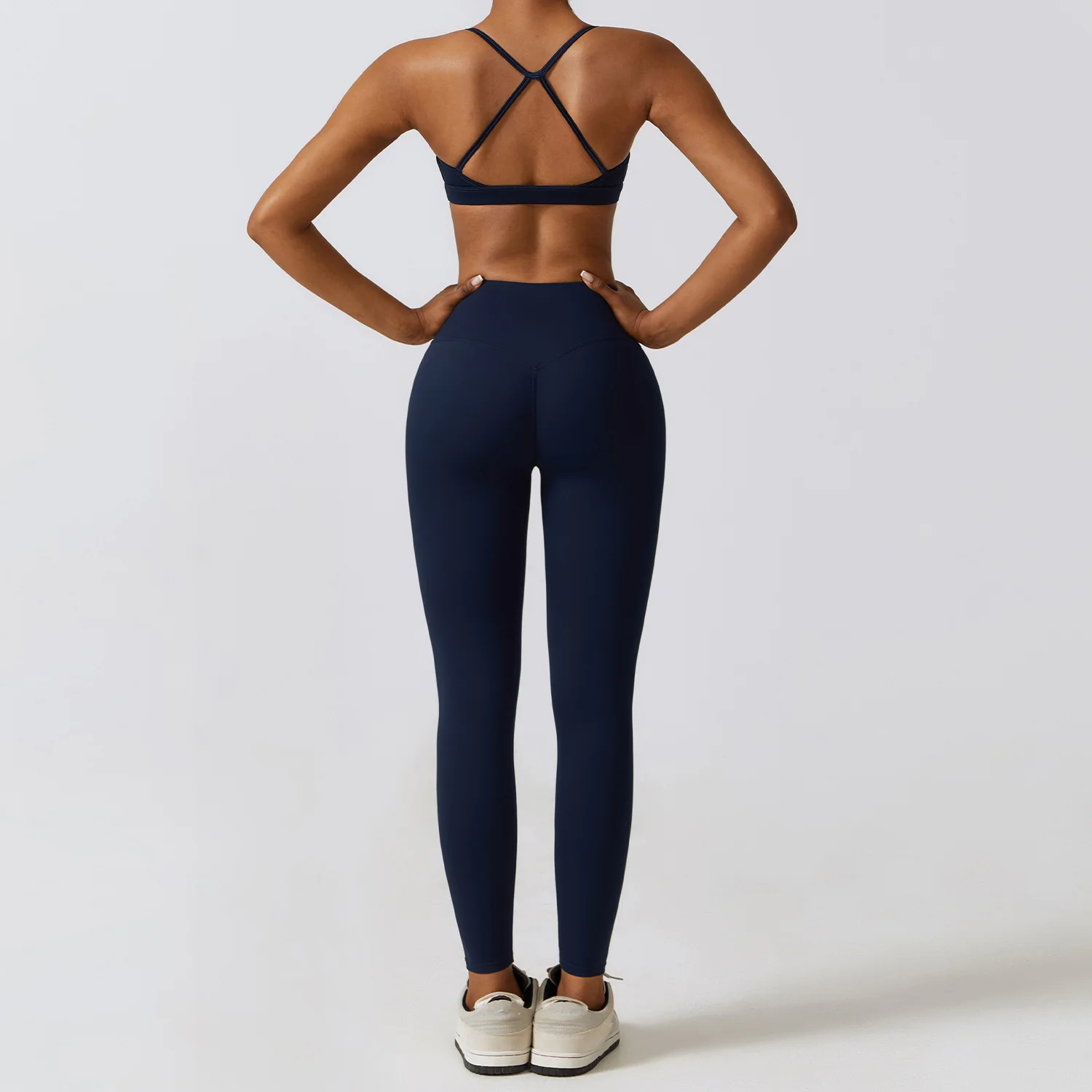 Customized Logo V Cross Waist Flared Yoga Pants Sexy Gym Bra Set Women Workout Sportswear