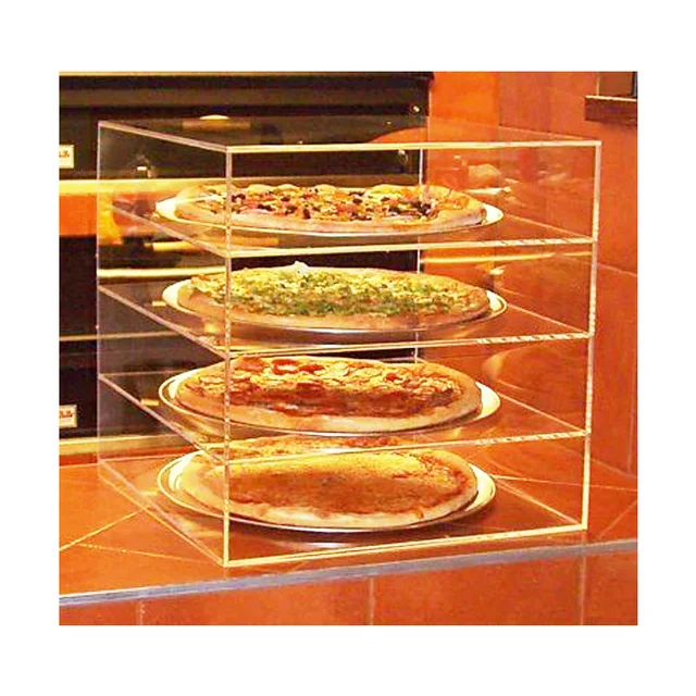 Transparent Acrylic Bakery Cake Display Case Box Clear 4-Tier Acrylic  Pizza Display Stand