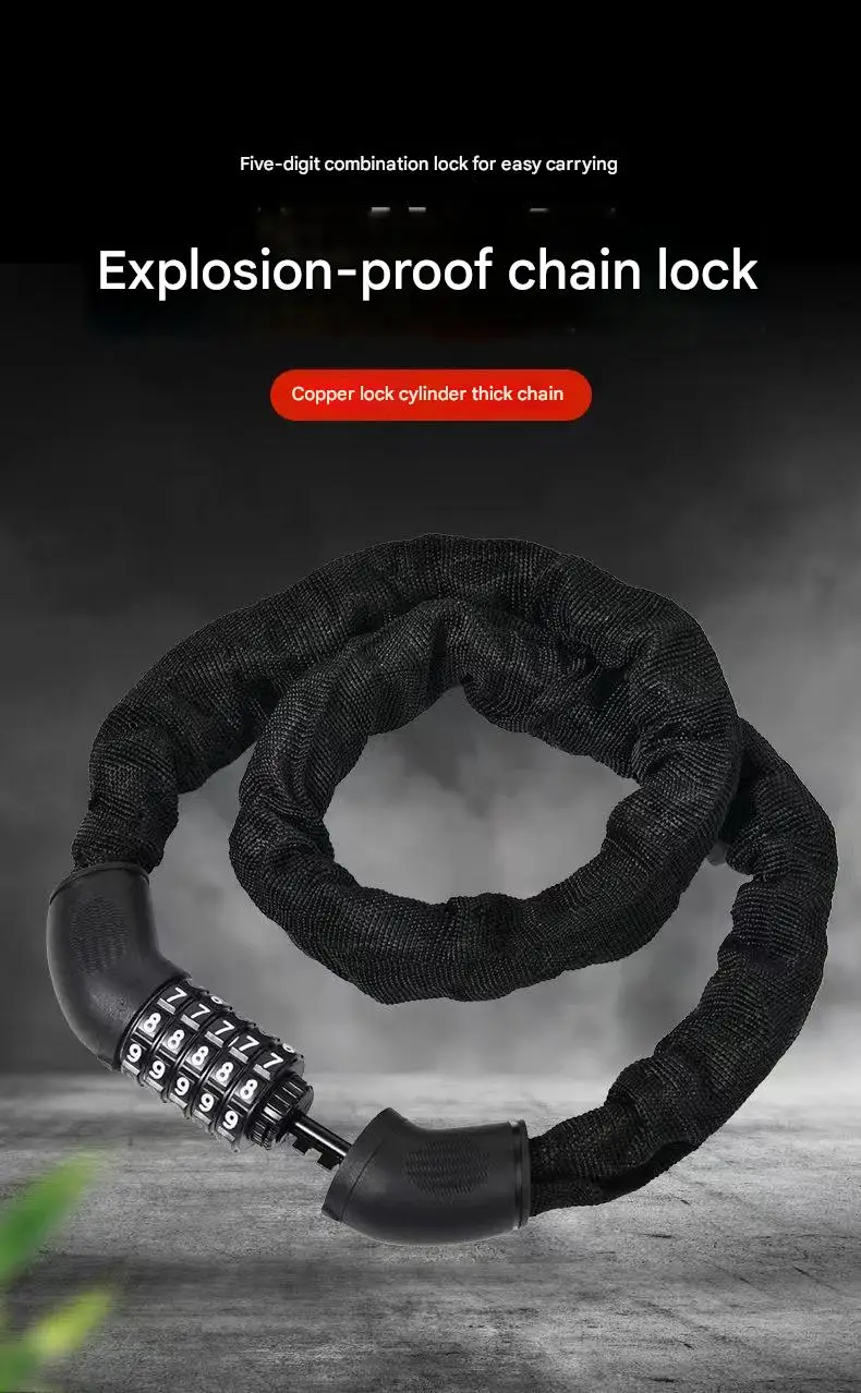 Waterproof Rust-Free ABS+Steel Black Anti-Theft Password Chain Lock for Mountain Bike/Electric/Battery Bike/Motorcycle