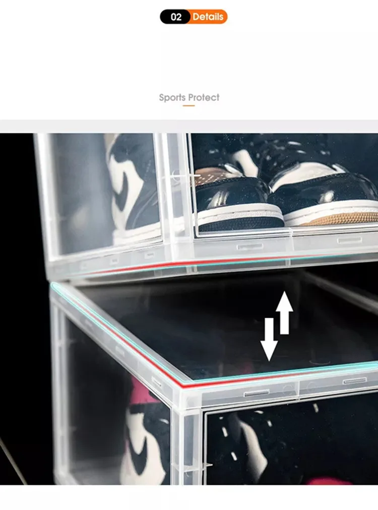 Side Open Drop Door Steady Stackable Simple Assemble Shoe Box Foldable Clear Magnetic Shoe Storage Box
