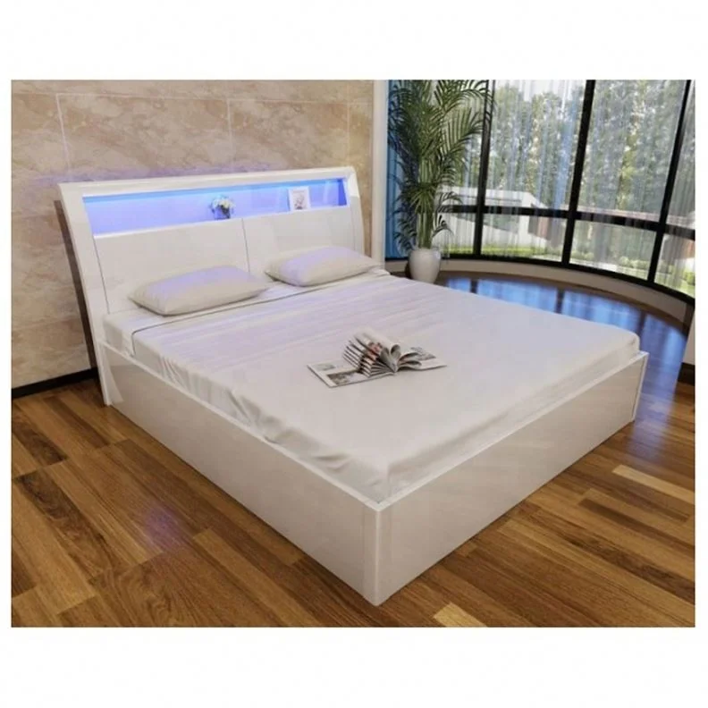 Beds Wholesale Home Bedroom Furniture TBAA001 Gas lift Storage Double Wood Bed UK Mechanism Storage Bed With LED Light