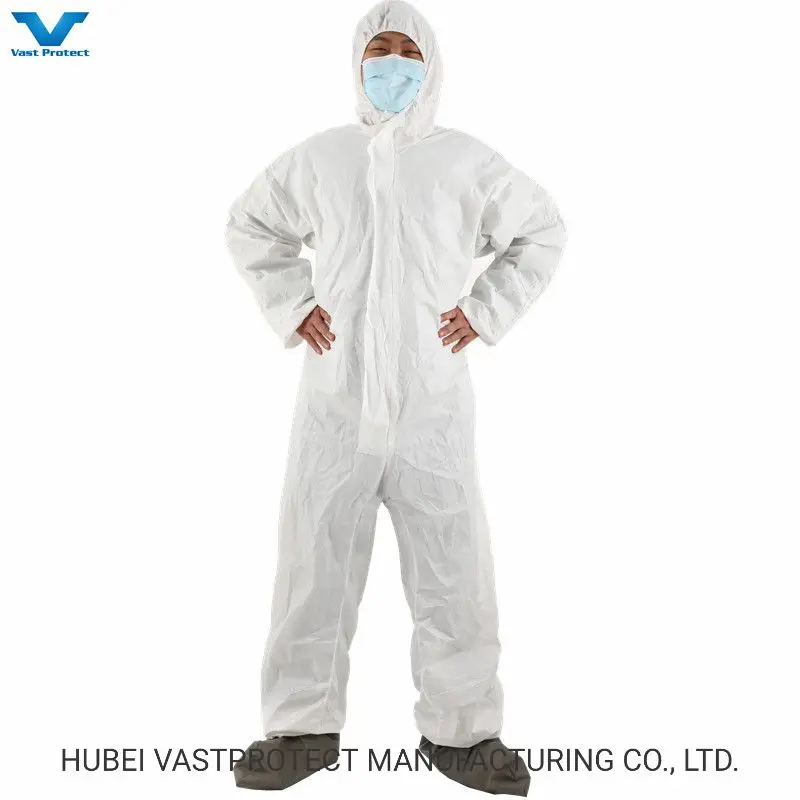 Chemical Antistatic Waterproof Breathable Disposable Clothing Industrial Overalls PP SMS Microporous White Protective Coverall