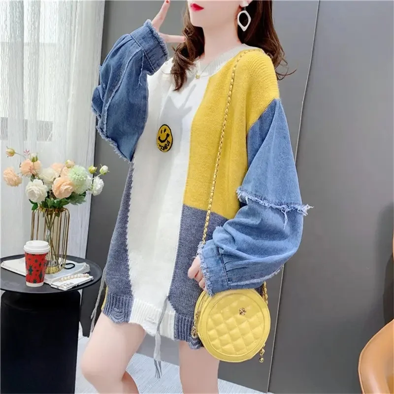 Autumn Winter New Half-Turtleneck Sweater Women Loose Versatile Lantern Sleeve Knitwear For Lady