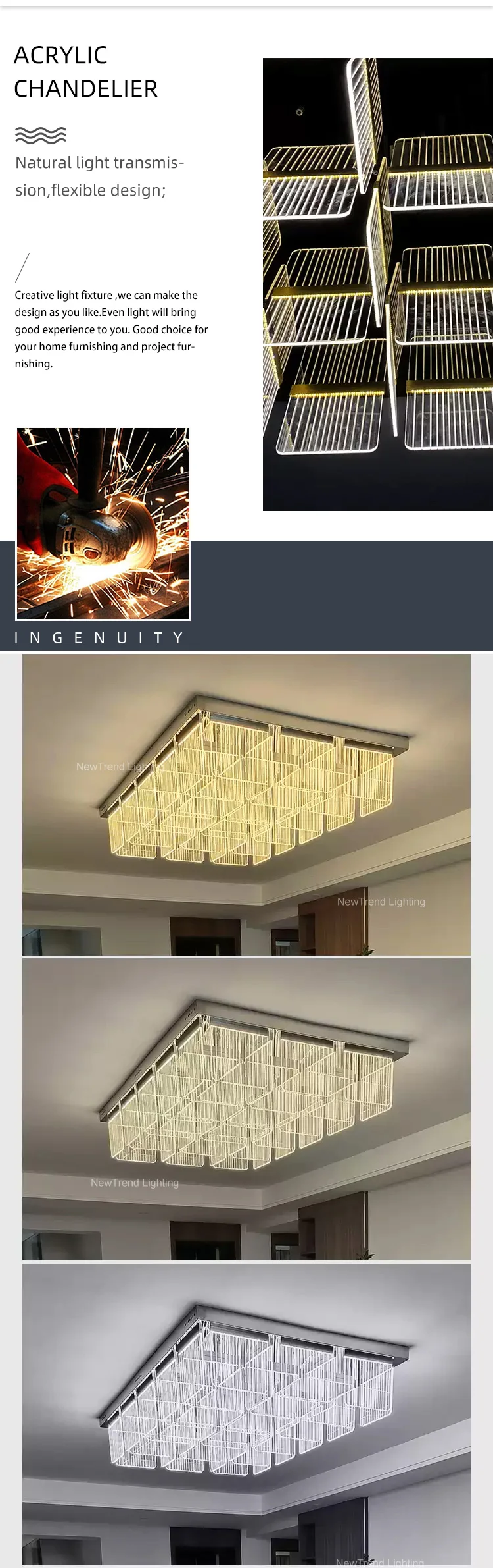 CPL-257 Professional Bespoke Indoor Decoration Ceiling Lighting Villa Hotel Lobby Hall Acrylic Luxury LED Chandelier details