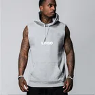 T Shirt Custom LOGO Workout Hooded Tank Tops Bodybuilding Muscle Men's Sleeveless Gym Hoodie Cut Off T Shirt