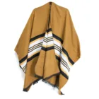 Women Cape Wholesale Elegant Women Rainbow Color Stripes Pattern Acrylic Poncho Soft Handfeel Cape Shawl