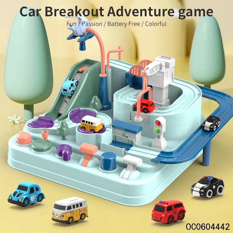 Race track car adventure kids funny games to play at home with 4pcs cartoon cars