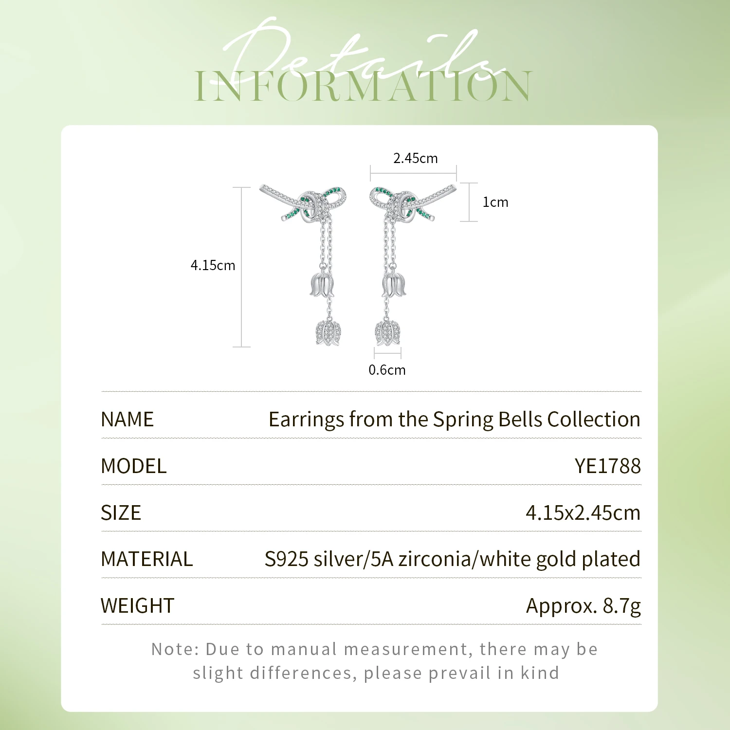 CDE YE1788 Fine Jewelry 925 Sterling Silver Earring The Spring Bells Collection 5A Zirconia Rhoduim Plated Dangle Earrings