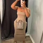 Plain Dresses High Quality Women Fashion Sexy Plain Strapless Pockets Long Bodycon Casual Dresses