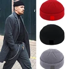 Wool Crochet Custom Patch Plain Warm Knitted Wool Ribbed Fisherman Crochet Beanie Winter Hats For Men