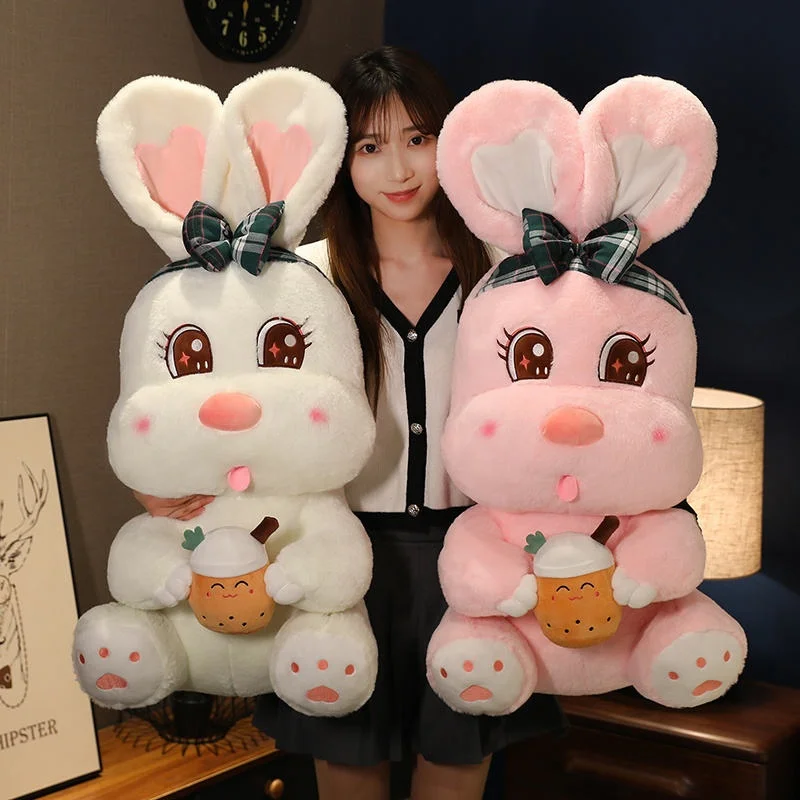 New 40 CM Boba Rabbit Plush Toys Soft Stuffed Easter Bunny Toy Plush with Bubble Tea Milk Pillow Opp Bag Bear Unisex PP Cotton