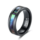 Abalone Ring POYA Beveled Edge Natural Colorful Abalone Shell Inlay 8mm Polished Black Tungsten Ring For Men