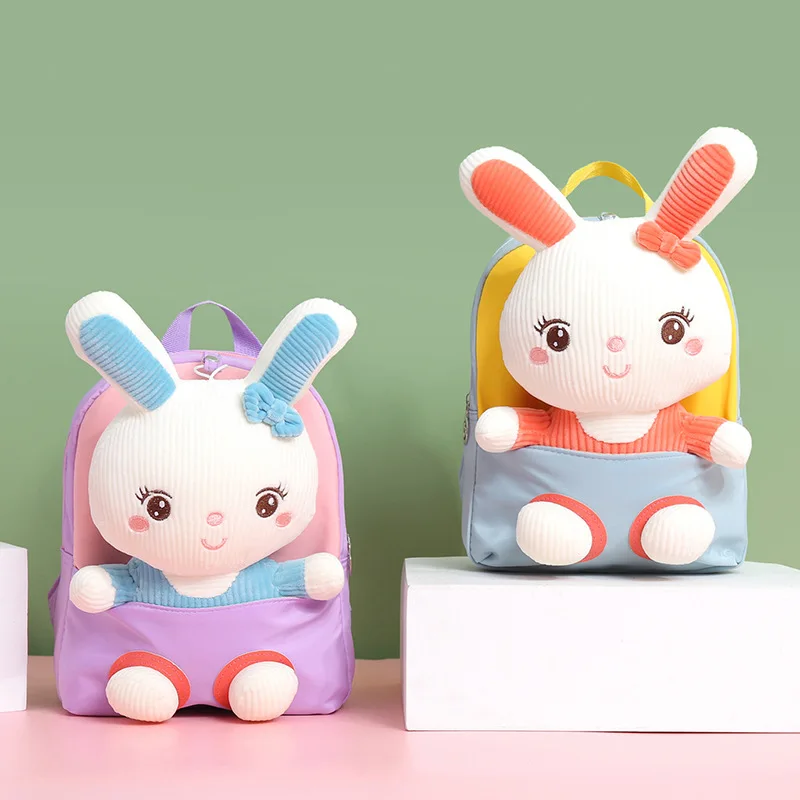 MB1 26CM Cartoon Detachable Rabbit Doll Cheap Child Kids 3D Plush School Backpacks Daycare Toddler Bag