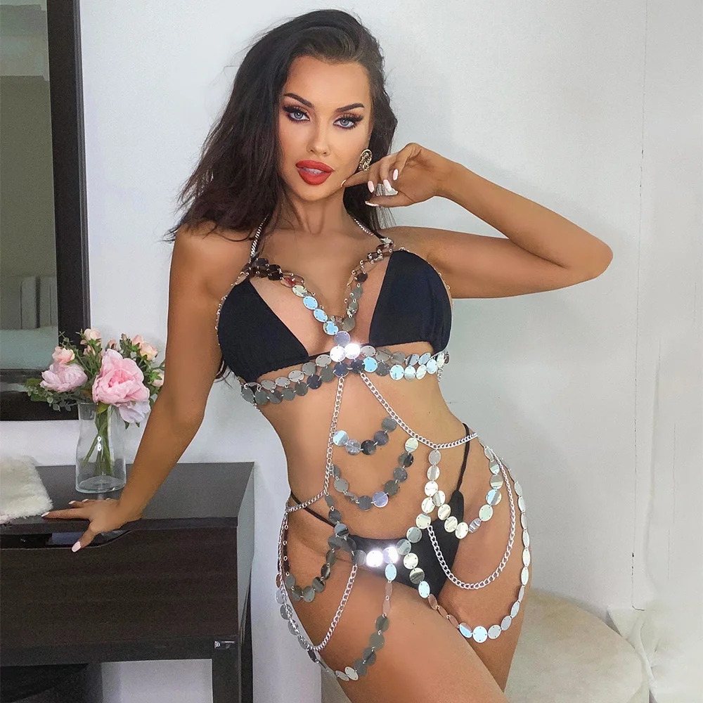 Ring Linked Chain Lingerie Set Women Sexy Harness Straps Body Belts