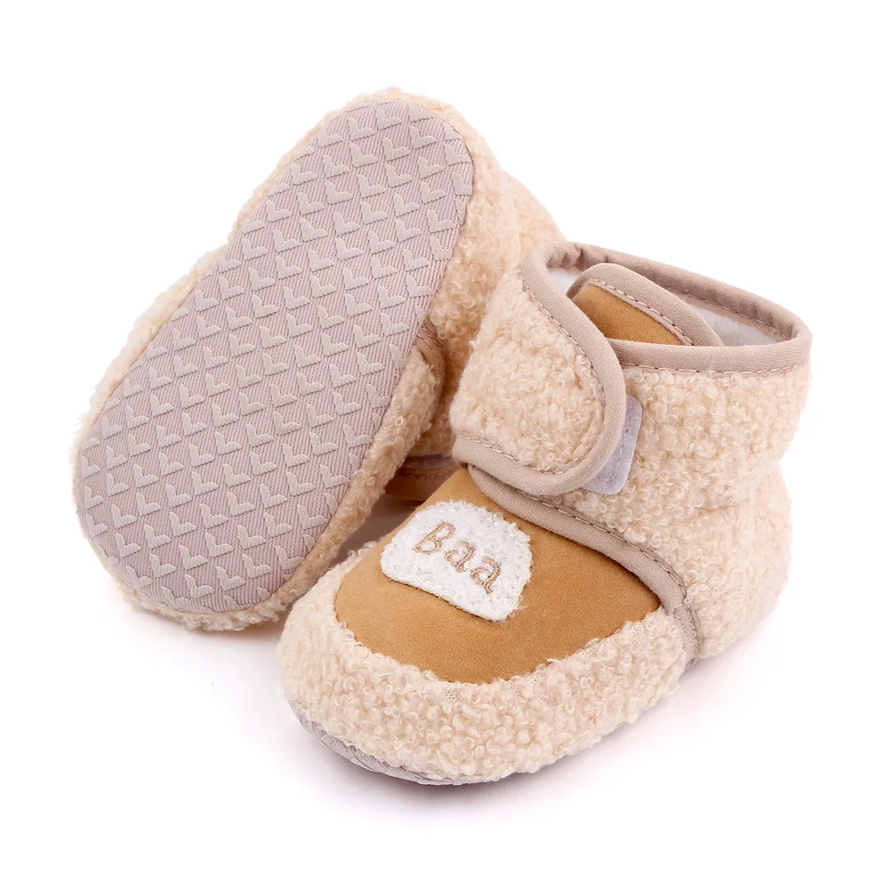 Winter Baby Fluffy Lamb Solid Color Warm High Top Soft Sole Infants Walking Cotton Boots manufacture