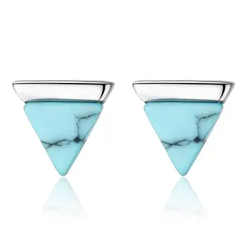 New Personalized Simple Triangle Turquoise Stud Earings Women Jewelry 925 Sterling Silver Earrings