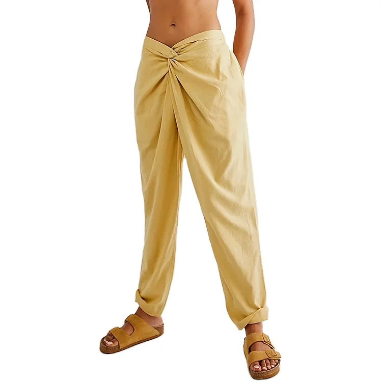 Pantalones De Estilo Playero Para Mujer,Pantalón Corto De Pierna Cónica Con  Nudo Frontal,Color Sólido - Buy Smocked Pantalones,Cónica-pantalones De  Pierna,Pantalones De Color Sólido Product on Alibaba.com