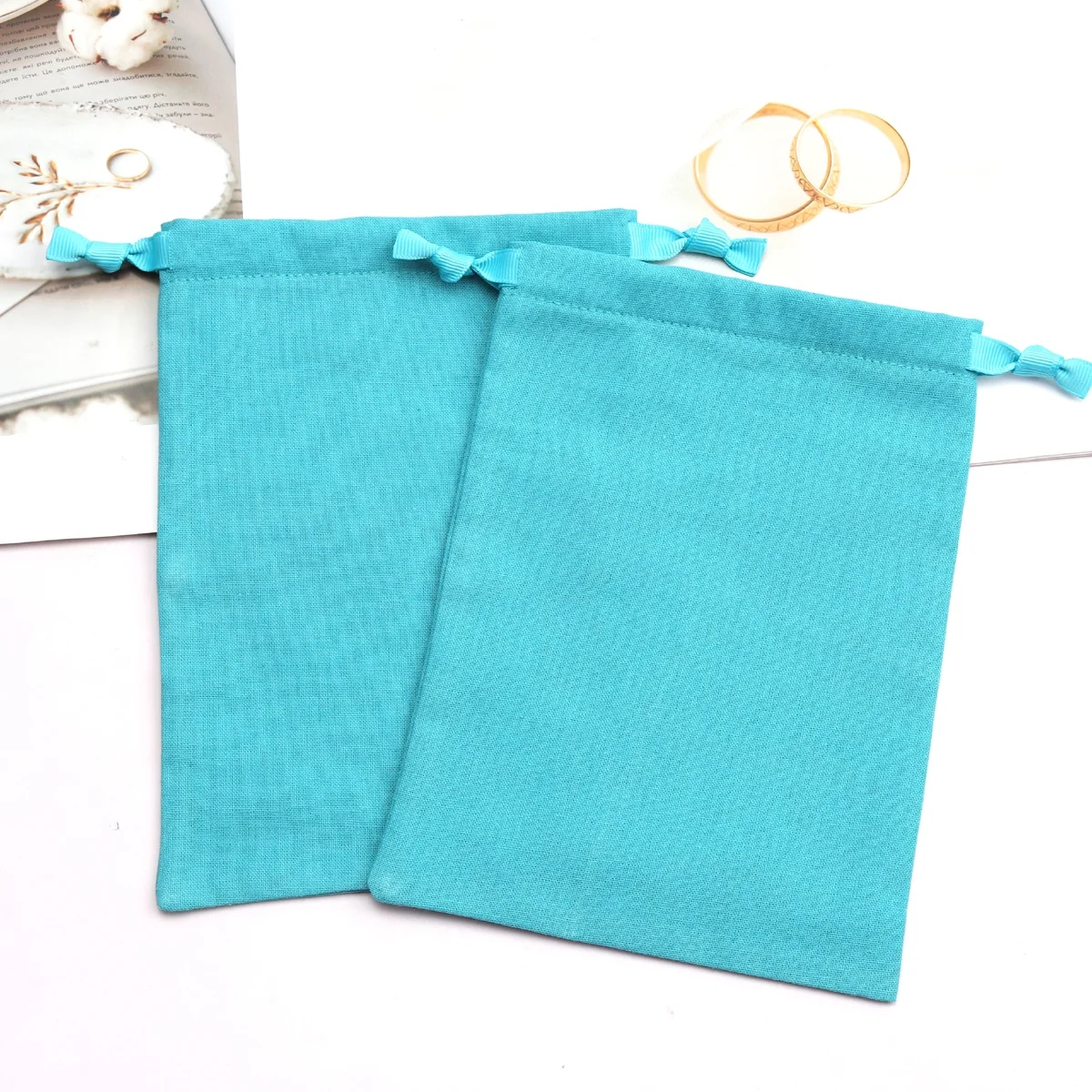 High Quality Blue Cotton Linen Candle Soap Pouch Gift Skin Care Cosmetic Packing Muslin Drawstring Bag