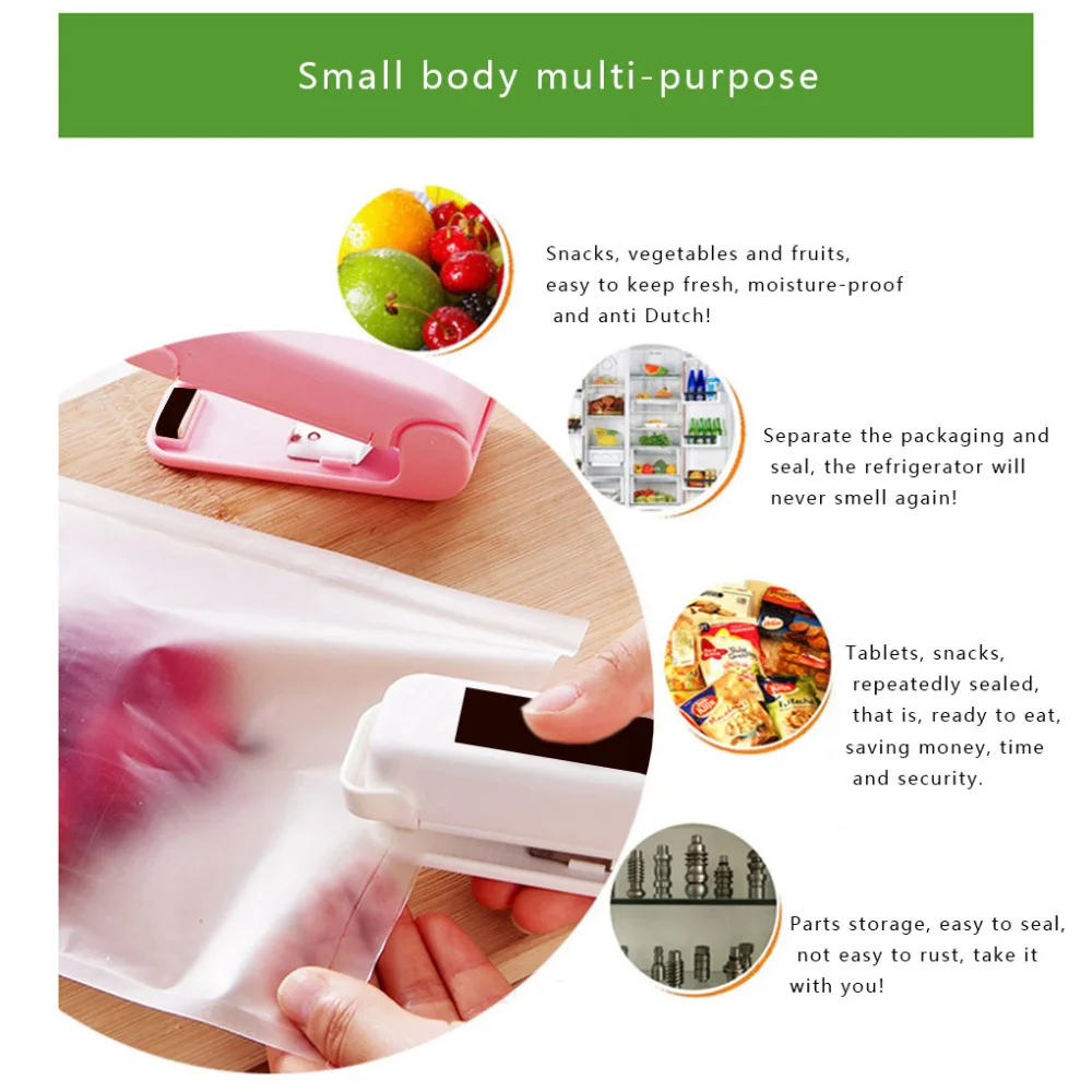 Mini Sealer Portable Home Heat Bag Plastic Food Snacks Bag Sealing Machine Food Packaging Kitchen Storage Bag Clips Wholesale