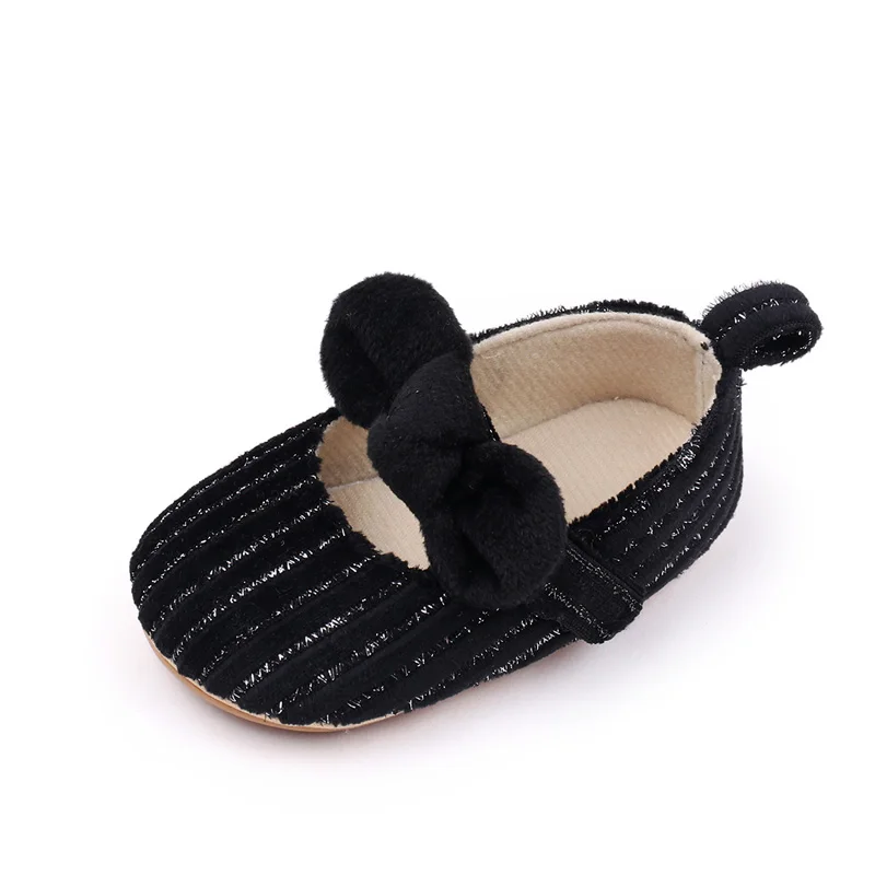 Spring and Autumn Plush Bow Striped Soft Soled Toddler Shoes for Baby Girls manufacture