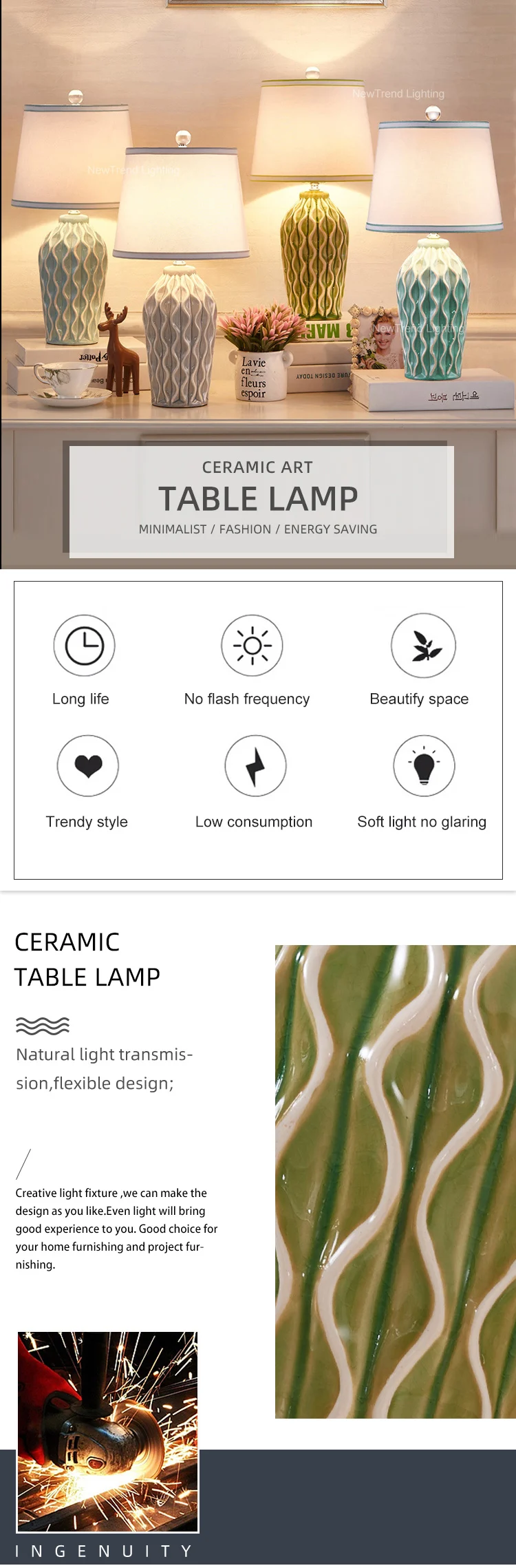 tr0020 indoor decoration restaurant nordic style hotel room bedroom vintage ceramic fabric led table lamp-0