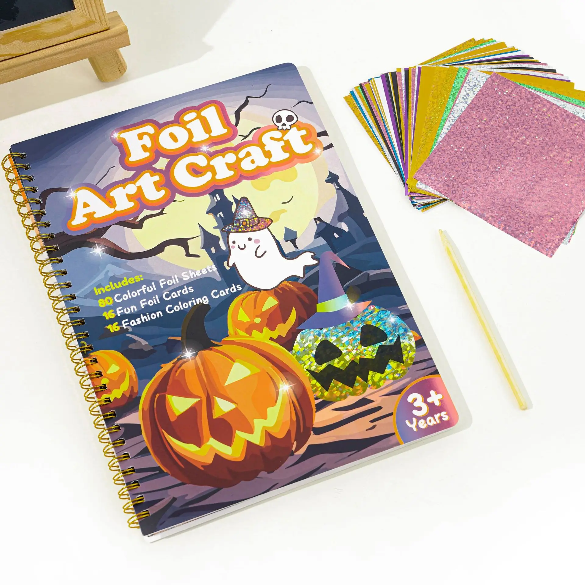 Produkt Halloween Kürbis Folie DIY Scratch Art Spiral Kit Großhandel Handwerk Aktivitätsbuch für Kinder Papier Zeichenspielzeug zum Malen-24