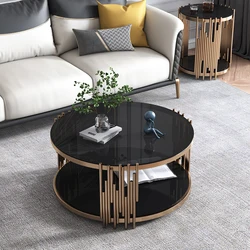 Luxury living room golden stainless steel frame design round coffee centre table