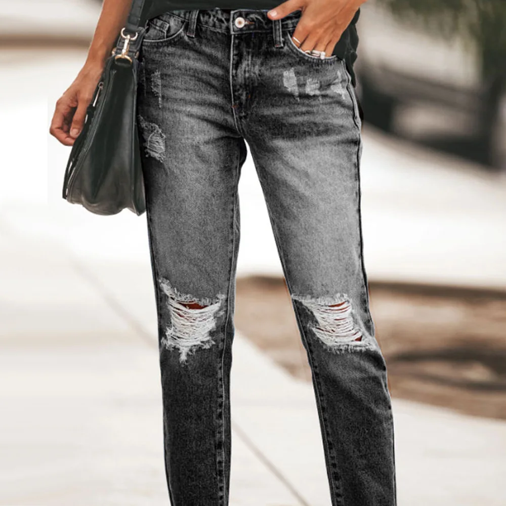 2023 Hot sale New Arrival Hollow Out Holes Love High Waist Casual Straight-leg Jeans Women