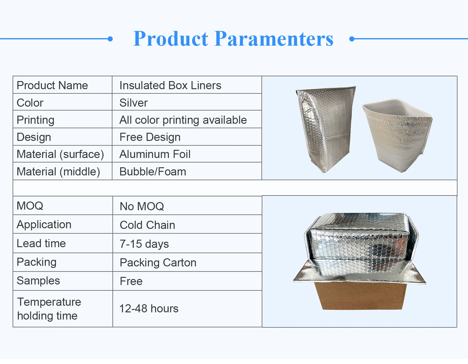 Thermal Insulated Shipping Box Liners For Frozen Food Thermal Packing