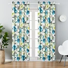 American Style Living Room Curtains Turquoise Blue Floral Printed Blackout Curtains
