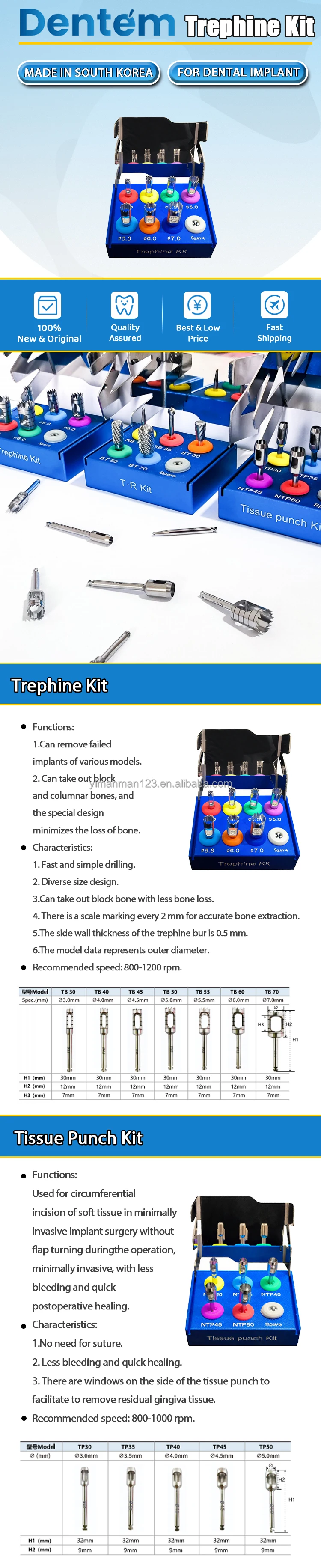 Dentem Dental Implant Kit Trephine Kit Powder Bone Concentrator Dental Implant Collects Bone Mini Burs Kit Series manufacture