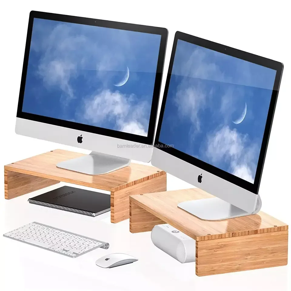 Modern Cheap Desk Organizer Computer PC Stand Flexible Natural Bamboo Wooden Gamer Gaming Home Office Table Laptop Desk