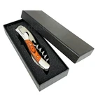 Quickly Shipment Wine Cork Screw Black Gift Box Set Pocket Wine Opener Corkscrew With Pakka Wood