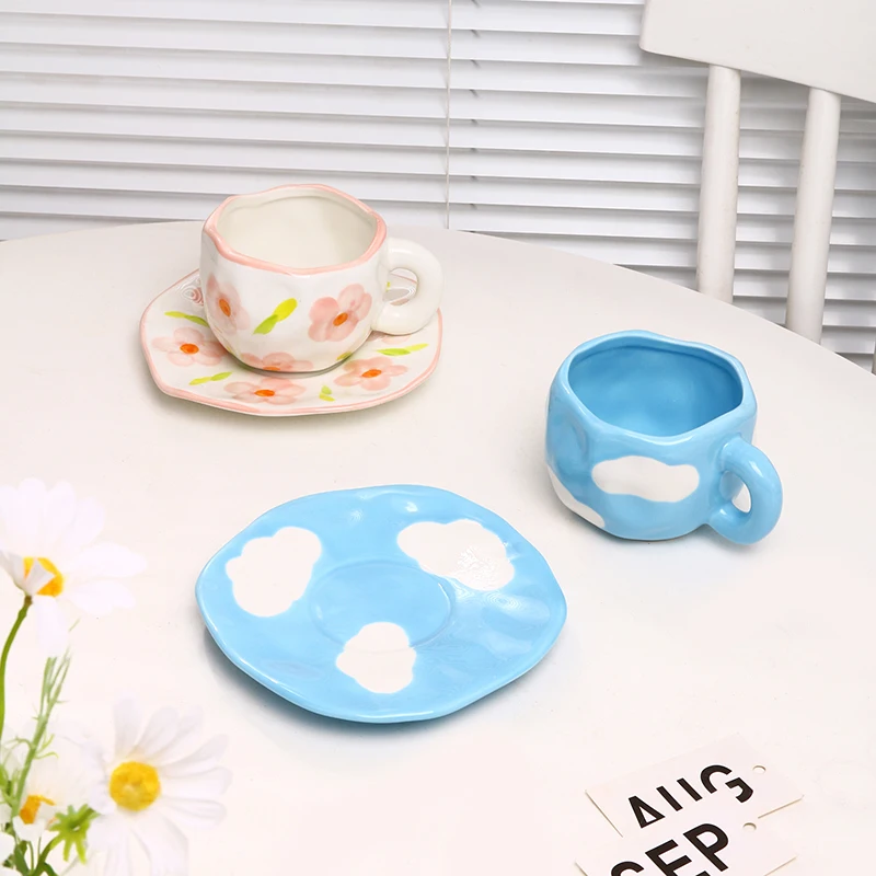 Irregular Shape Little Flower Handmade Pottery Clay Coffee Mug Cups Handmade Ceramic Porcelain Mugs details