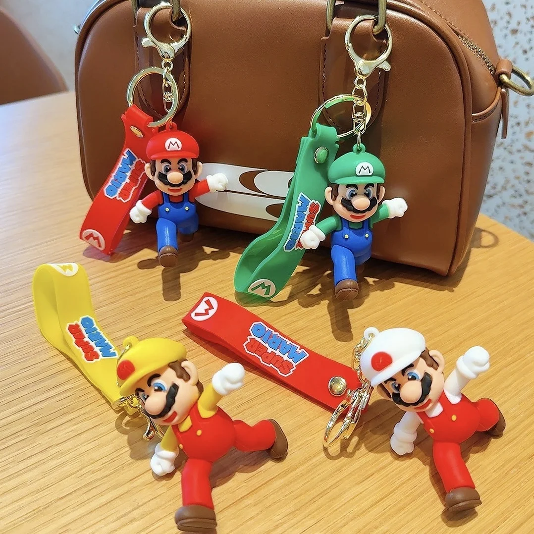 Game Mario Bros Luigi Mushroom Character Dolls car keychain Cartoon Super Mario Pvc Keychain Accessories Mario Silicon Keychain