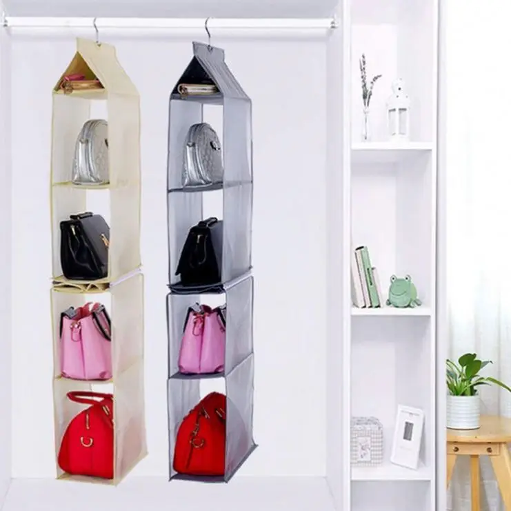 Hot Selling Multiful Tiers Non-woven Closet Bags Organizer Collapsible holder Hanging Handbag Organizer with a Hook