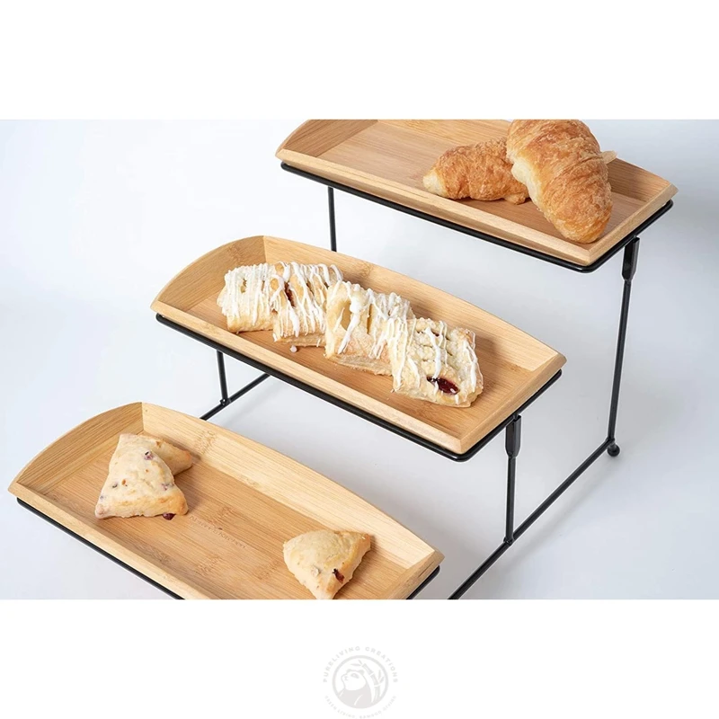 3 Tier Bamboo Serving Tray Stand Decoration Dessert Table Display Plate for Food Stand