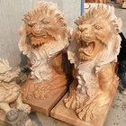 Lion Statue Stone Marble Statue Hand Carved Natural Stone Double Lion Marble Statue