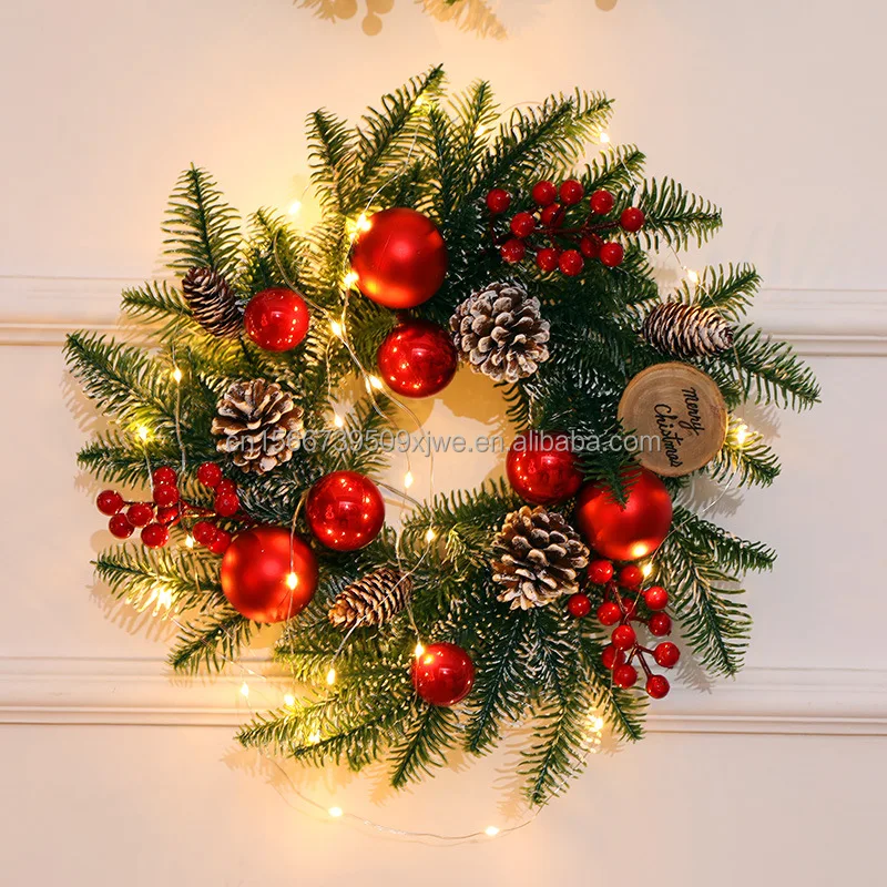 product 2025 online hot sale led lights decorated with copper wire 4pcs set of christmas wreath and garland for festive decorations-4