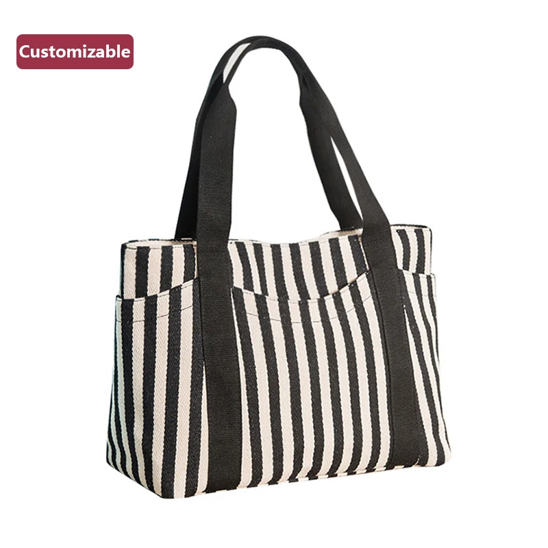 striped tote bag with zipper