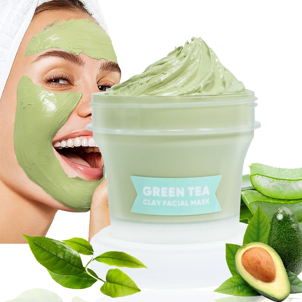 Wholesale Natural Vegan Skin Care Removes Blackhead Acne Deep Cleaning Face Clay Mask Green Tea Cleansing Facial clean Mud Mask
