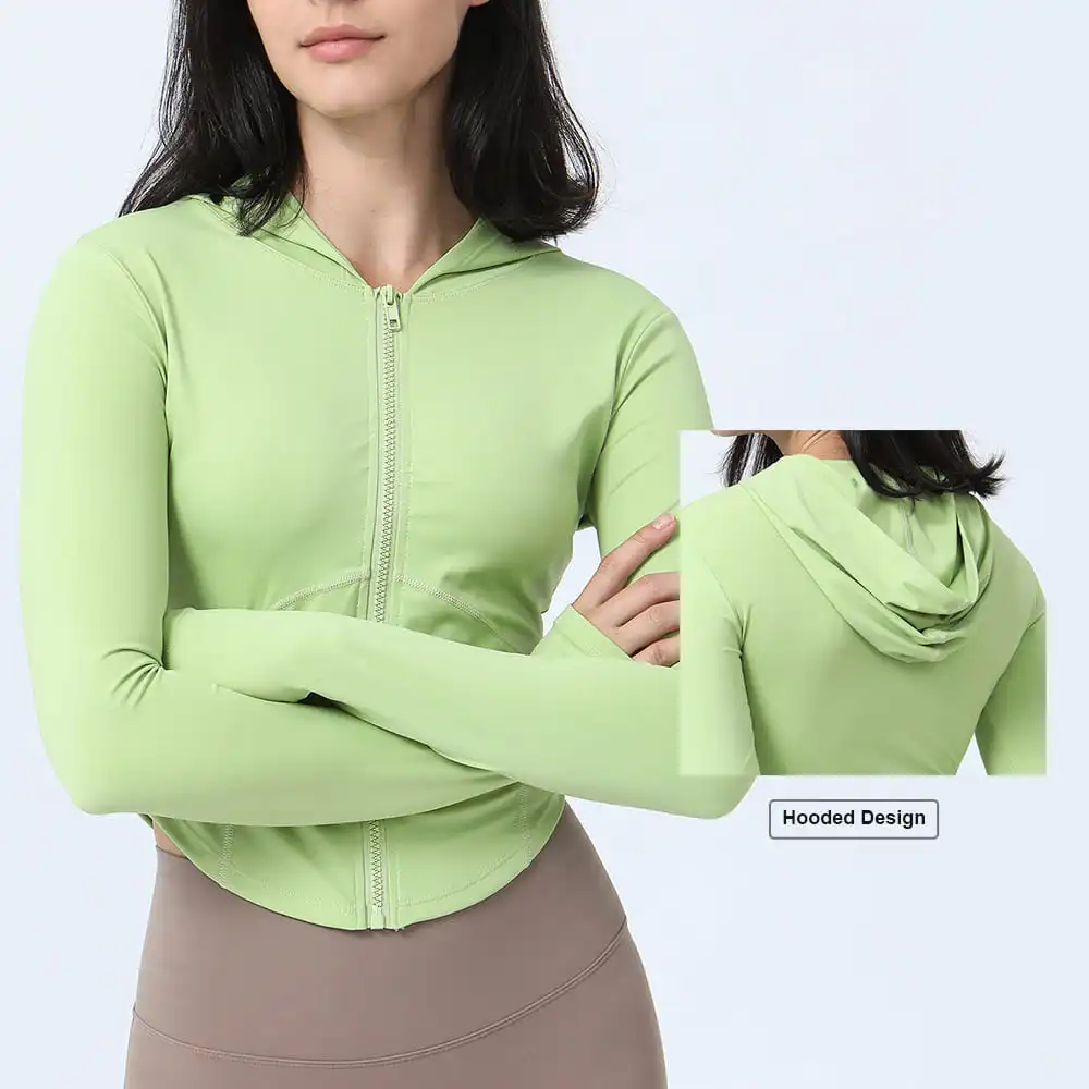 Sodalemon 2022 New Design Running Zipper Jacket Women Hooded Yoga Sportswear jacket With Thumb Hole